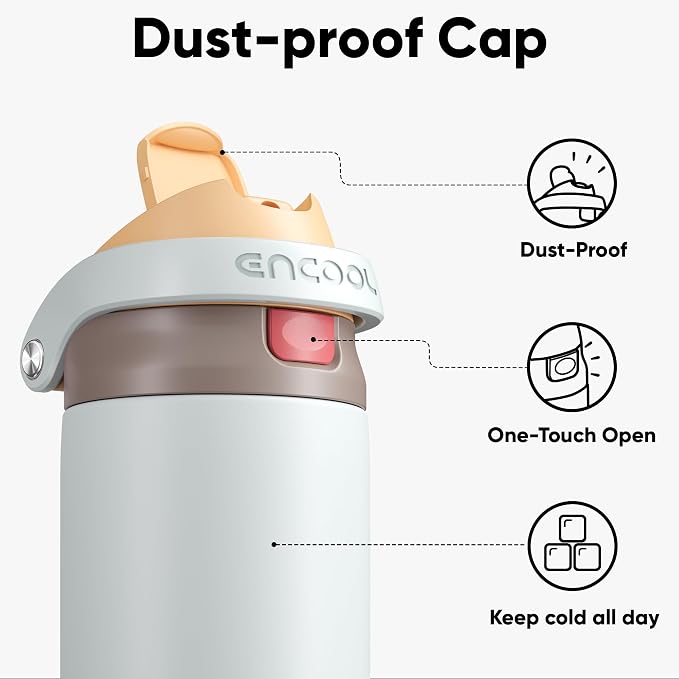 ENCOOL Leakproof Insulated Water Bottle with Straw Dual-Sip Water Bottle Bag-Safe Design for Work, Commute & Gym – Keeps Drinks Cold All Day, 32 oz, Clay Grey