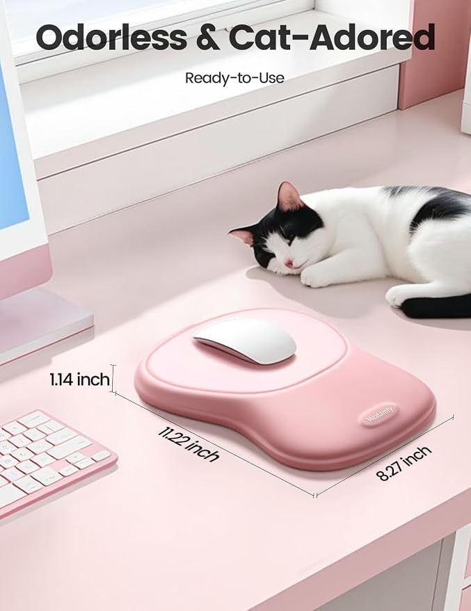 meatanty Mouse Pad with Wrist Rest, Ergonomic Mouse Wrist Support, Desk Mouse Mat Computer Accessories, Comfortable Palm Hand Pain Relief, Cute Non-Slip Laptop Cushion, Office Home Gaming Women-Pink
