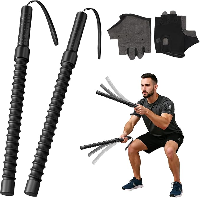 Ropeless Battle Ropes for Exercise Workout Rope, Portable Workout for Home Gym, Exercise Battle Ropes for HIIT Workouts, Low-Impact Cardio Training (2 Ropes with Gloves)