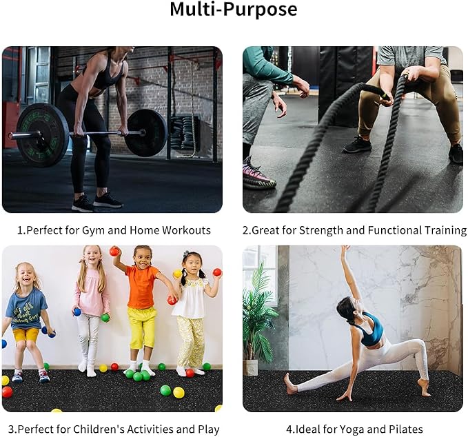 0.56in Thick 48 Sq Ft Gym Flooring for Home Gym, 12 Tiles Workout Exercise Equipment Mats, Rubber Top with EVA Foam, Interlocking Puzzle Floor Tiles for Fitness Room, Protective Flooring Mat