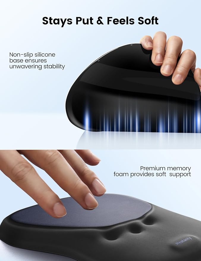 meatanty Mouse Pad with Wrist Rest, Ergonomic Mouse Wrist Support, Desk Mouse Mat Computer Accessories, Soft Memory Foam Palm Hand Pain Relief, Non-Slip Laptop Cushion, Office Home Gaming Black Blue