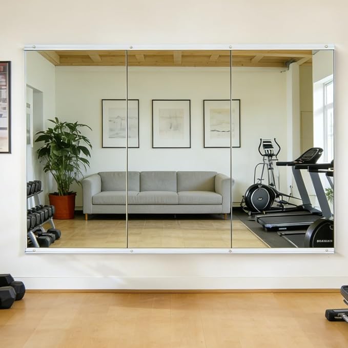 Home Gym Mirror (3 Pack), 48 x 24 Inch Each Large Full Body Frameless Wall Mounted Mirror, Tempered Glass Workout Mirror for Home Gym, Yoga Studio, Dance Room, Garage, Bedroom – Silver