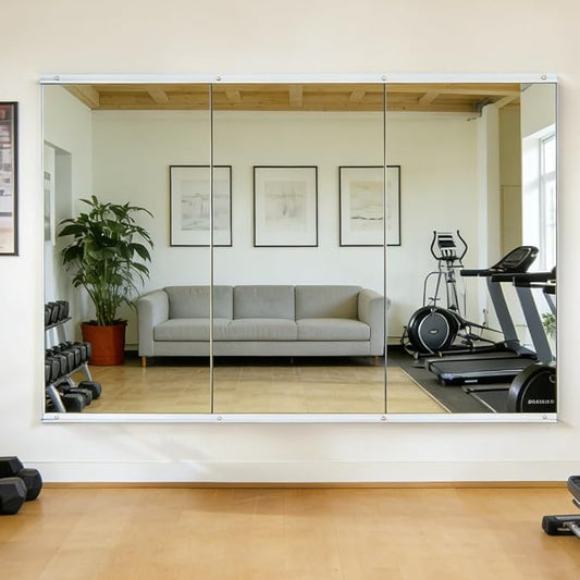 Home Gym Mirror (3 Pack), 48 x 24 Inch Each Large Full Body Frameless Wall Mounted Mirror, Tempered Glass Workout Mirror for Home Gym, Yoga Studio, Dance Room, Garage, Bedroom – Silver