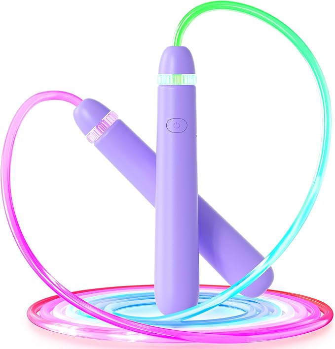 LED Jump Rope for Kids, Glow in The Dark Fun Fitness Gift | Rechargeable, 180-day battery, 9.2ft for ages 6+, colorful LED modes, birthday gift, outdoor fun