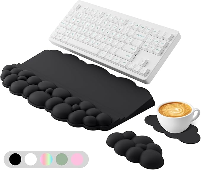 Ergonomic Wrist Rest for Computer Keyboard and Mouse, Cloud Keyboard Stand | Soft Memory Foam Keyboard Riser Holder with Wrist Pad, Easy Typing, Pain Relief, Comfort for Office, Work, Gaming - Black