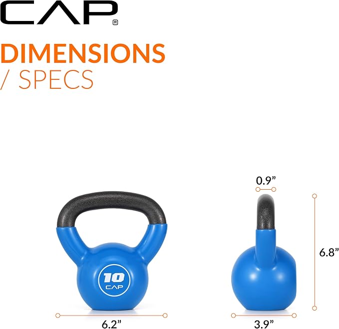 CAP Vinyl Coated Cast Iron Kettlebell, 10-50 LB Home Gym Weight