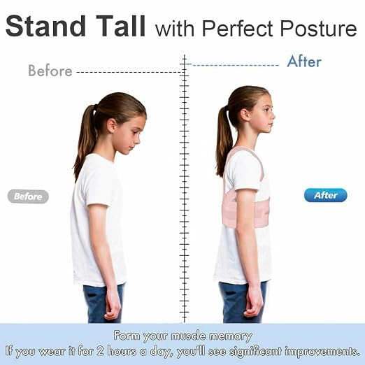 Kids Back Brace Posture Corrector for Boys Girls Teen Youth, Adjustable Upper Back Straightener Lumbar Support Belt for Children Teenager Hunchback Scoliosis Pain Relief Spine Corrector (Pink, Medium)