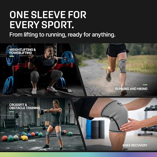 Modvel 7mm Neoprene Knee Sleeves for Men & Women Weightlifting & Powerlifting – Compression Knee Sleeve Support for Squats, Gym, Training – USPA, IPL Approved – Large Grey (Pair)