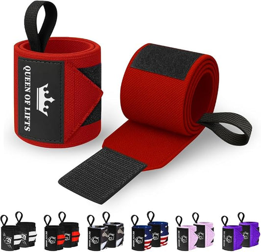 TECEUM Elastic Cotton Weightlifting Wrist Wraps with Thumb Loops, 1 Pair