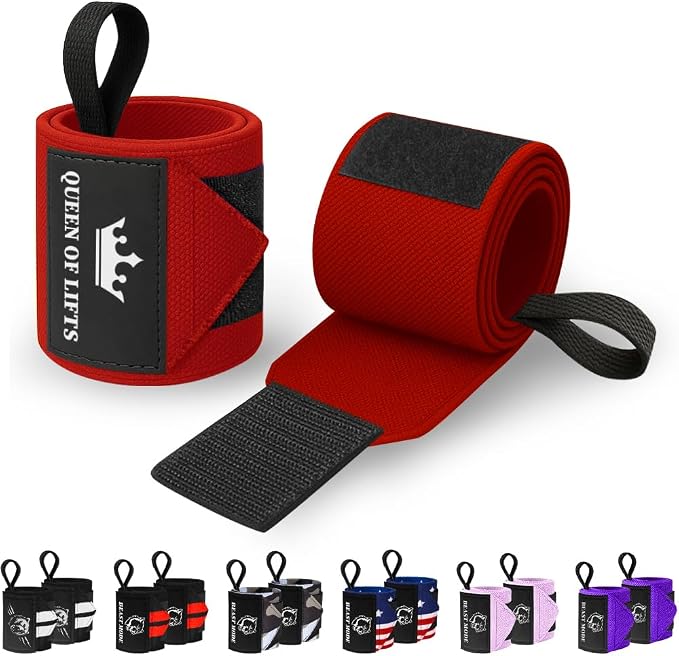 TECEUM Elastic Cotton Weightlifting Wrist Wraps with Thumb Loops, 1 Pair