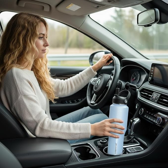 SENDESTAR 32oz Stainless Steel Water Bottle(Cold for 48 Hrs, Hot for 24 Hrs),Double Wall Vacuum Insulated Bottle with Straw Lid, Spout Lid and Flex Cap, Fit in Any Car Cup Holder