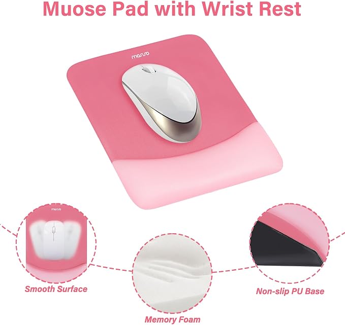 MOSISO Wrist Rest Support Mouse Pad & Keyboard Set, Melon Pink | Rectangular Ergonomic Mousepad, Non-Slip Base, Home/Office Pain Relief & Easy Typing, Neoprene Cloth & Raised Silicone Lining