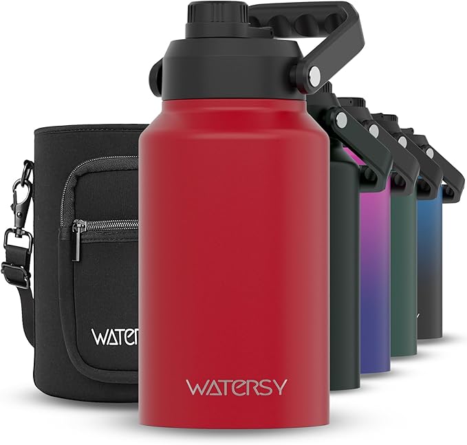 WATERSY 2/3 Gallon Water Bottle Insulated(Cold for 48 Hrs),BPA Free&Leak Proof,87oz Stainless Steel Water Jug/Flask,Big thermo,Large Water Bottle with Handle for Gym,Hiking,Camping,Red