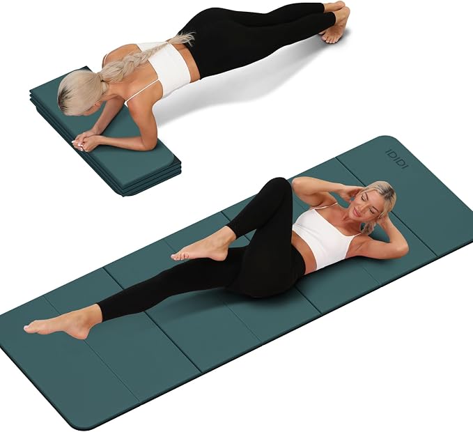 Foldable Yoga Mat Extra Thick 0.32 Inches(8mm) | SGS-certified, odorless POE. Non-slip surface & no curling edges. Great for yoga, Pilates & home gym.