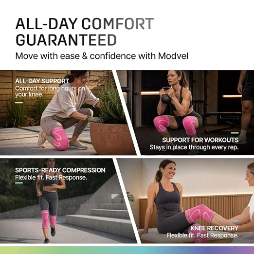 Modvel 2 Pack Knee Brace for Women - Knee Support for Walking, Knee Compression Sleeves for Pain Relief, Knee Sleeves for Women, Knee Brace for Sports, Workouts & Arthritis