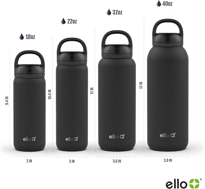 Ello Cooper Twist 40oz Insulated Stainless Steel Chug Water Bottle, Lilac | Leakproof water bottle with chug lid and carry loop. BPA-free, keeps drinks cold 40 hours, great for gym, travel, and school.