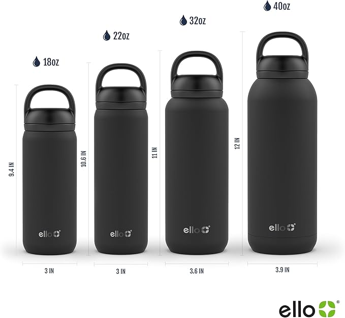 Ello Cooper Twist 40oz Insulated Stainless Steel Chug Water Bottle, Antigua | Leakproof water bottle with chug lid and carry loop. BPA-free, keeps drinks cold 40 hours, great for gym, travel, and school.