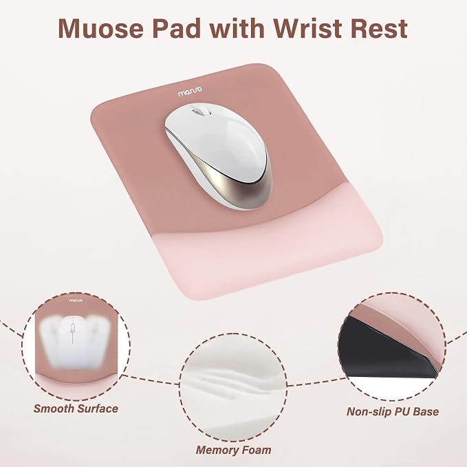 MOSISO Wrist Rest Support Mouse Pad & Keyboard Set, Salmon Pink | Rectangular Ergonomic Mousepad, Non-Slip Base, Home/Office Pain Relief & Easy Typing, Neoprene Cloth & Raised Silicone Lining