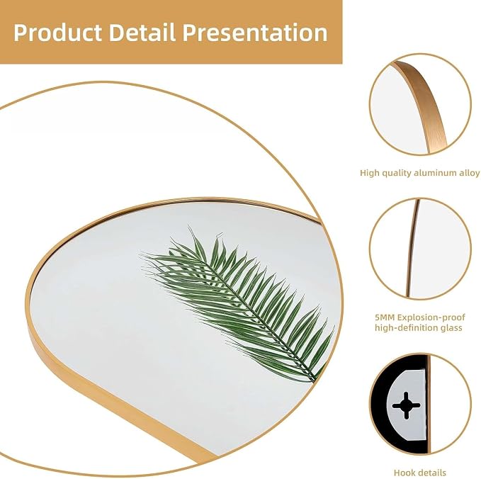 ZHUNFA Arched Full Length Floor Mirror, 65x 22 Oval Mirror with Metal Frame | Large Wall Mounted Arched-Top Body for Living Room, Bedroom, Bathroom, Entryway, Dressing Room, Gold