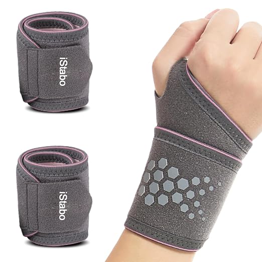 2 Pack Compression Wrist Support Brace, Gym Wrist Wraps for Fitness, Weightlifting, Wrist Straps for Tendonitis, Carpal Tunnel Arthritis, Pain Relief, Adjustable Fit Left or Right Hand