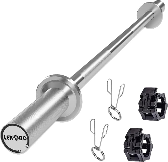 Olympic Barbell Bar 4FT, 350LB Straight Weight Lifting Bar, Fits 2-Inch Olympic Plates, Rotating Sleeves, 2 Spring Collars, Knurled Strength Training Bar for Home Gym