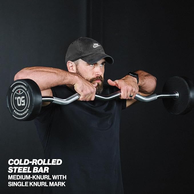 Titan Fitness Rubber Curl Fixed Barbells, Pre-Loaded Weight Bar for Strength Training & Weightlifting
