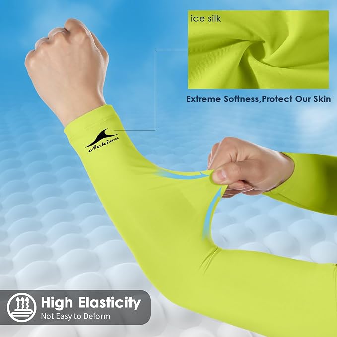 Achiou Volleyball Arm Sleeves for Women, Cooling Ice Silk Sun Sleeves Youth | Summer Ice Silk Compression Sleeves, UPF 50+ UV Protection, Perfect for Teen Girls & Women Outdoor Sports, Anti-slip Silicone