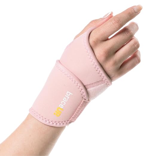 BraceUP Adjustable Wrist Wrap for Men and Women - Workouts Wrist Band, Carpal Tunnel Compression Wrist Brace, Tendonitis Wrist Splint, Left Right Hand One Size Adjustable (1, Pink)