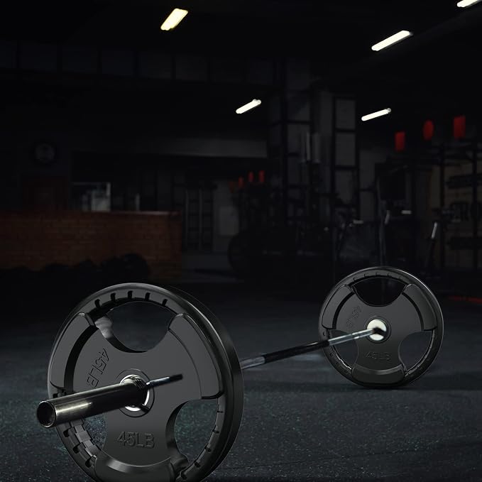RitFit Olympic Rubber Grip Weight Plates, 2-Inch Barbell Set | Solid Iron Core, Rubber Coated, 2-Inch Olympic Bar Compatible, 3-Hole Grip, 2.5LB to 45LB Weight Options