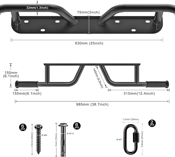 SELEWARE Heavy Duty Welded Pull Up Bar Wall/Joist/Ceiling Mount Chin Up Bar | Multifunctional Pull-up Bars w/Resistance Band Hooks for Home Gym Strength Training, Sturdy Steel Construction Support 500 lb