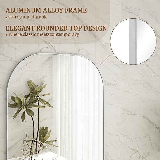 Koonmi Full Length Mirror, 56"x21" Mirror Full Length with Stand | Domed Top Square-Edged ShatterProof Floor Mirror with Sliver Aluminum Alloy Frame for Bedroom Living Room Home Gym