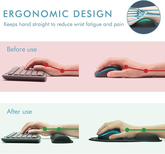 VAGAU Premium Keyboard Wrist Rest and Mouse Pad Wrist Support for 2 Pack | Ergonomic Memory Foam Set for Office, Laptop, Mac, Computer and Gaming, Comfortable Typing &Wrist Pain Relief