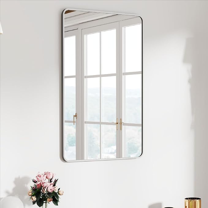SCWF-GZ 20x30 Rectangle Mirror Full Length Wall Mounted Hanging or Against Wall Metal Frame Dressing Make-up Mirrors for Entryway Bedroom Bathroom Living Room 20 30 inch Silver