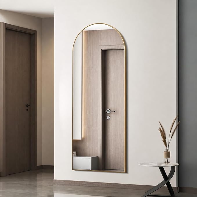 Simple Deluxe Arched Full Length Mirror, 64"×21" Large Floor Mirrors, for Wall Door Bedroom Bathroom Living Room (Gold)