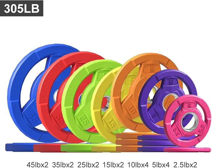 Color Coded 2-Inch Rubber Coated Olympic Grip Plate for Barbell,Solid Cast Iron Weight Plates for Strength Training, Weightlifting, Home Gym, 2.5/5/10/15/25/35/45 LB, Single and Pair