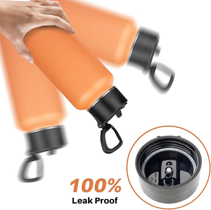 Insulated Water Bottle With Straw,32 oz Vacuum Insulated Stainless Steel Sports Water Flask,Keeps Cold and Hot,Metal Water Bottle Wide Mouth for Gym Travel Camping (Orange)
