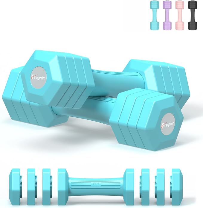 Adjustable Dumbbells Set, 4 in 1 Hand Weights Set for Women Men 10 LB/ 12 LB Dumbbell Pair Each 2lbs 3lbs 4lbs 5lbs Weights Dumbbells Set with TPU Soft Rubber Handle for Home Gym Exercise Fitness