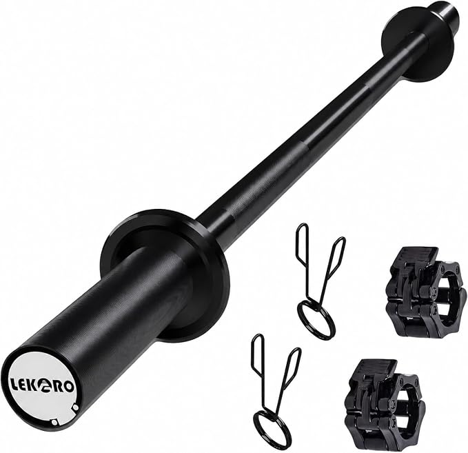 Olympic Barbell Bar 4FT, 350LB Straight Weight Lifting Bar, Fits 2-Inch Olympic Plates, Rotating Sleeves, 2 Spring Collars, Knurled Strength Training Bar for Home Gym