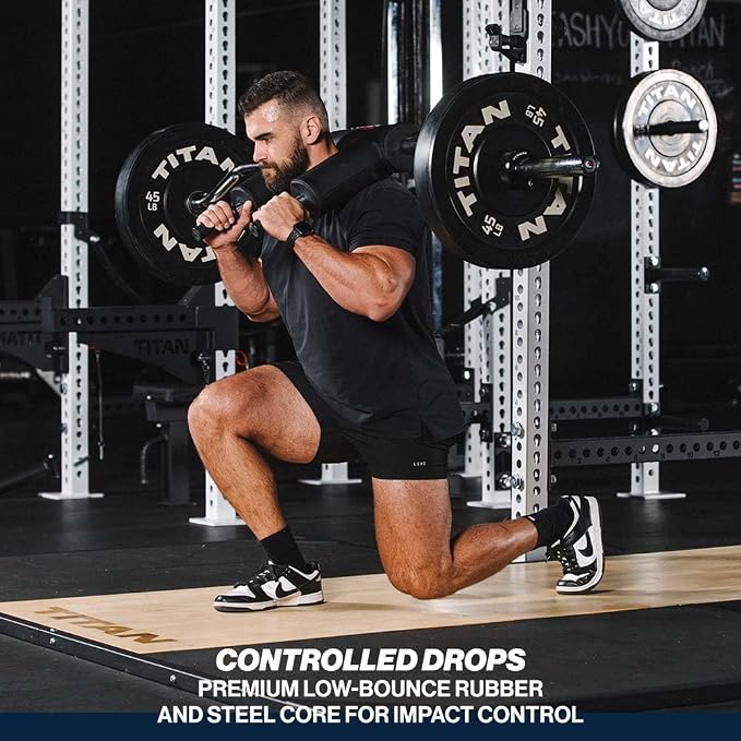 Titan Fitness Economy Series Black Olympic Bumper Plates, Durable Rubber Exterior with Steel Core, Weightlifting and Strength Training Weight Plate