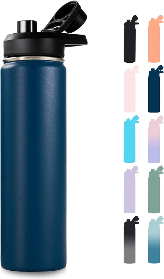 Fijinhom Insulated Water Bottle with Handle, 304 Stainless Steel Water Bottles with Wide Mouth, Double Wall Vacuum Sports Water Bottle, BPA Free, Keep Cold and Hot, 24 Ounces, Navy Blue