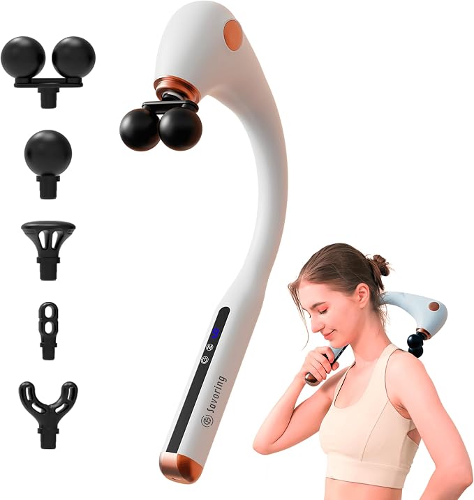 Massage Gun Deep Tissue, Handheld Back Massager with Extended Handle,6 Modes and 9 Speed