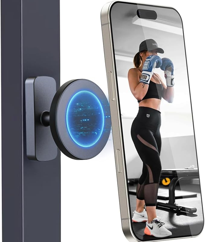Magnetic Phone Holder for Gym Mirror | Dual-Sided 360° Adjustable Mount, Strong Suction Wall Mount, Hands-Free Workout Stand, All Smartphones Compatible