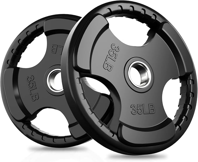 RitFit Olympic Rubber Grip Weight Plates, 2-Inch Barbell Set | Solid Iron Core, Rubber Coated, 2-Inch Olympic Bar Compatible, 3-Hole Grip, 2.5LB to 45LB Weight Options