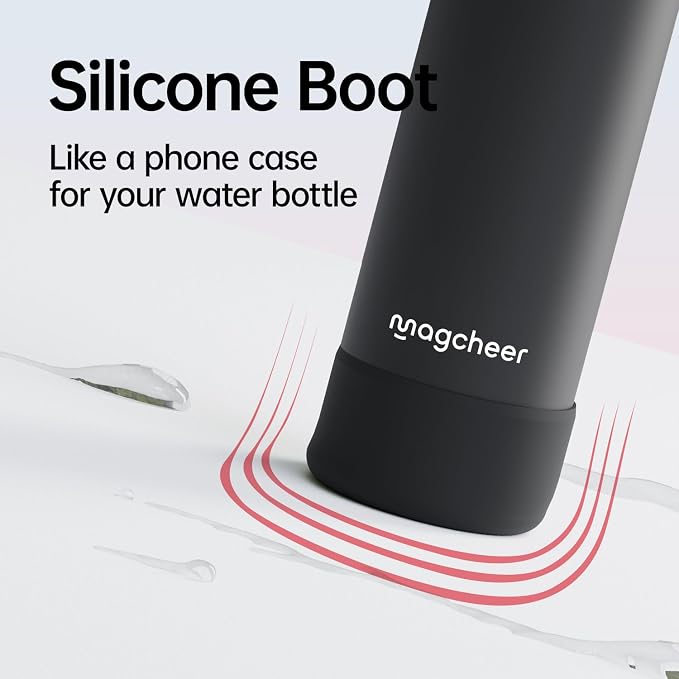 Insulated Magnetic Water Bottle - Reusable Stainless Steel Bottle with MagSafe Compatible Phone Holder - Keeps Cold for 24 Hours - Perfect for Gym, Sports, and Travel - Black 32oz