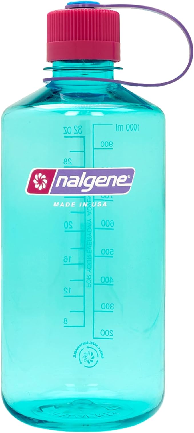 Nalgene 32 oz Narrow Mouth Water Bottle, Surfer | BPA-Free, Durable & Lightweight, Leak Proof, Dishwasher Safe, Large Reusable Plastic Bottle for Hiking, Gym, Work & Travel