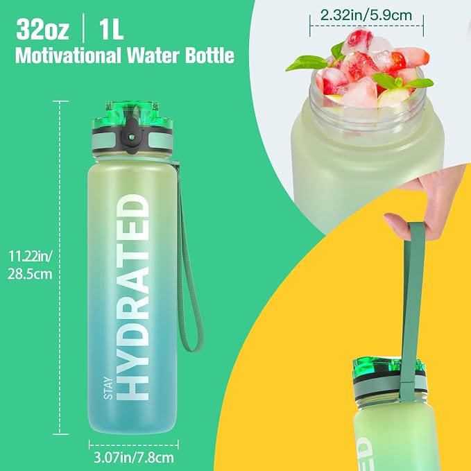 Sahara Sailor Water Bottle 32oz, Durable and Leakproof Water Bottles Motivational with Time Marker, Tritan, BPA Free, Wide Mouth with Easy Clean Brush for Gym, Travel, Home, School, Office (1 Bottle) | Bpa Free, Leakproof Wide Mouth With Fast Flow Lid ...