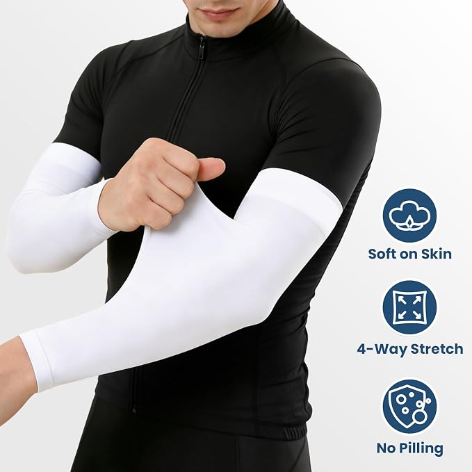 Mochabao 8 Pairs Soft Arm Sleeves, UV Sun Protection Cooling Compression Arm Covers for Outdoor Work, Sports, Men & Women