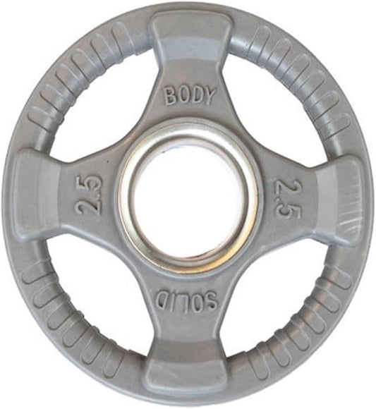 Body-Solid Quad Grip Design Rubber Plate - Olympic Weight Plates with Rubber Coating for Weight Lifting and Strength Training