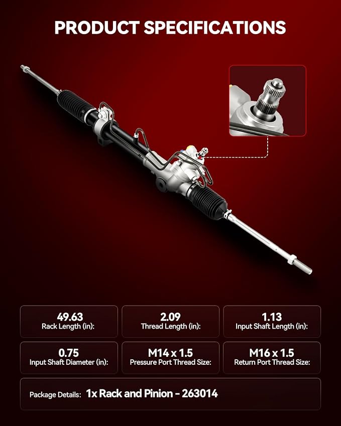 Torchbeam Power Steering Rack & Pinion Assembly Fit for 2004-2008 Maxima, 2002-2006 Altima 3.5L, Hydraulic System Steering, Replaces OEM 26-3014