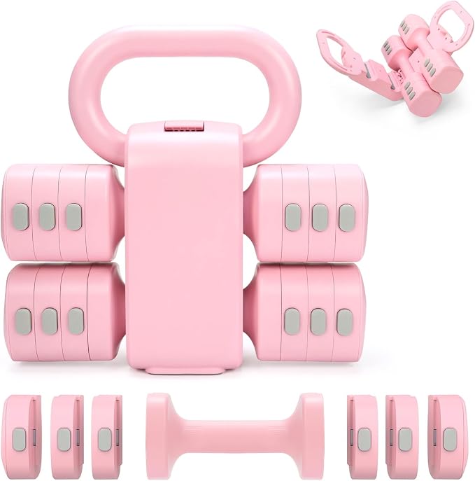 Adjustable 2-in-1 Convertible Kettlebell & Dumbbells Set, 4 in 1 Free Weights Dumbbell Set of 2, Each 2.2 3.3 4.4 5.5lb Quick Change Women Dumbbell Set for Home Exercise Training